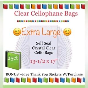 Ex-Large 25ct Clear Self Seal Cello Bags W/ Free Stickers 📕🆕📕